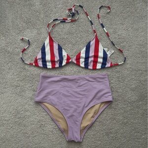 Old Navy Stripe String Bikini Top and High Waist Bottoms Size Small